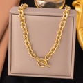 Goldene Punk Gliederkette mit OT-Verschluss präsentiert auf einer Schmuckschatulle - Halskette mit OT-Gliederkette (H1150) / Gold