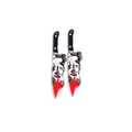 Detailed view of bloody acrylic knife earrings with cartoon face pattern for Halloween - Style 3 (56*12mm)