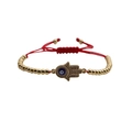 Verstellbares Hamsa-Hand-Armband mit bösem Blick, roter Kordel und Goldperlen - Goldene Kupferperlen Rotes Seil