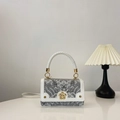 Chinese style patchwork handbag with cloud patterns and golden flower lock - White & Gray