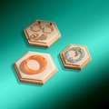 Three-piece hexagonal bamboo wood jewelry display trays with rings and bracelets - Beige Velvet