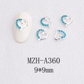 Detail view of 9mm hollow heart nail art charms with light blue rhinestones in silver setting - Large Hollow Heart Style(A360)