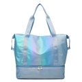 Iridescent holographic foldable travel bag with separate bottom shoe compartment - One Size / Holographic Blue