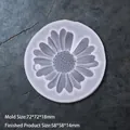 Detailed view of daisy silicone mold showing size specs 72x72mm for DIY flower resin craft - Plain Daisy Mold with Hole