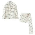 Ensemble blazer à pois et jupe asymétrique avec ruban décoratif pour femme - XS / Blanc cassé à pois noirs