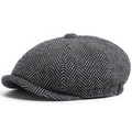 Classic black and white herringbone newsboy cap featuring a tweed wool texture design - Adjustable (55-59cm) / White (Black & White Herringbone)