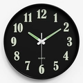 Minimalist black 25cm luminous wall clock with white Arabic numerals and silent quartz movement - 12 Inch / Arabic Black Dial Black Frame
