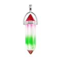 Hexagonal red, white, and green agate crystal pendant with silver bail for necklaces - Gradient Red Green