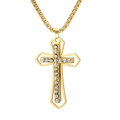 Collier croix hip hop pour homme en acier inoxydable doré avec strass blancs et chaîne box - Chaîne Vénitienne - Croix Dorée