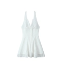 White lace halter dress with deep V-neck, bow detail and flattering A-line silhouette - S / White