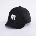 Detailed view of baby denim baseball cap with white embroidered letter M on black fabric - 48-50cm (8 Months - 2 Years Old) / Letter M-Black