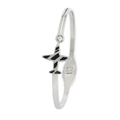 Vista detallada de la pulsera de acero inoxidable plata con dije de avión de esmalte - Avión con Circonia / Color Acero