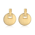 Gepolijste gouden geometrische oorbellen met ronde en rechthoekige metalen hangers - Spiegelrond Geometrische Stijl (CE00198YS)