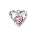 Silver hollow heart pendant with a pink crystal gemstone and top hanging loop - Pink Plated Silver