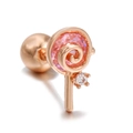 Rose gold lollipop stud earring with pink spiral gemstone and tiny zircon screw back - Lollipop / Rose Gold