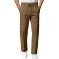 Men's casual brown straight trousers with elastic drawstring waist and seam details - S / Bottoms / Brown