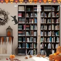 Detailansicht des 3D-Digitaldruckvorhangs aus Polyester mit Vintage-Bibliotheksregal-Motiv - Buntes Bücherregal / 130*160CM