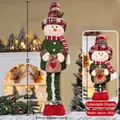Extendable Christmas snowman doll with plaid hat and red scarf in holiday decor - Large Grid 86CM Telescopic Snowman