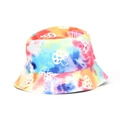 Rainbow tie-dye bucket hat featuring white mushroom prints on a colorful cotton fabric - Rainbow Mushroom Pattern Tie-dye (#10)