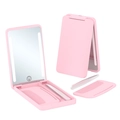 Set specchio trucco LED portatile rosa con pettine pieghevole e pinzetta in custodia - Rosa