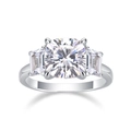 S925 silver guardian ring featuring a square moissanite stone and two side accents - R12968 Moissanite 9*9mm + 23 Beads / US Size 7