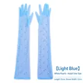 Elegant light blue long sheer mesh bridal gloves with white pearls, 55cm wedding sleeves - Light Blue (Full Finger With Pearls)