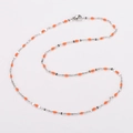 Titanium steel 18-inch necklace with orange resin charms and silver lip link chain - Steel + Orange Enamel