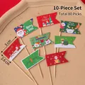 Christmas cupcake toppers set of 80 with Santa, snowman, and reindeer festive designs - Snowflake Santa Single-sided Flag Toppers 80pcs