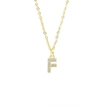 Golden square necklace with letter F pendant and white zircon stones on a fine chain - Letter F