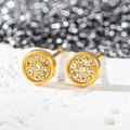 Paire d'élégantes boucles d'oreilles rondes en acier inoxydable doré 18 carats avec gemmes - Strass Rond