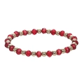Elastic beaded bracelet featuring red faceted crystal beads and gold metal accents - 016-Red Crystal Gold