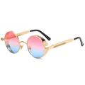 Vintage steampunk sunglasses with gold metal frame and pink blue gradient lenses - Gold Frame Pink-Blue Gradient C32