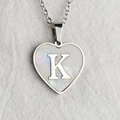 Heart pendant necklace featuring letter K with white shell inlay in silver finish - Letter K / Silver