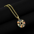 Golden round necklace featuring letter D pendant with colorful zircon stones on black base - Gold Plated Rainbow Zirconia Letter D