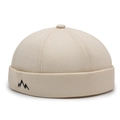 Beige cotton brimless docker cap with mountain embroidery and twill texture finish - Adjustable / Beige