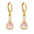 Eleganti orecchini a goccia placcati in oro con zircone rosa taglio a pera e pietre bianche - Rosa