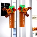 Christmas refrigerator door handle covers with 3D plush reindeer and Welcome lettering - Reindeer (Single)
