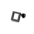 Detail view of a black geometric square ear stud with a secure ball screw back closure - Black Square