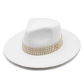 White wool fedora with wide brim featuring a gold M emblem and textured woven band - M(56-58cm) / White