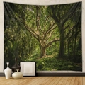 Detail view of large bohemian forest tapestry hanging on wall with lifelike green ancient tree - 73x95cm (Brushed Fabric) / Lush Ancient Tree
