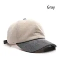 Vintage corduroy baseball cap in beige with a contrasting grey brim and top button - Gray