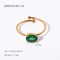 18k vergoldeter verstellbarer Ring mit ovalem Smaragd-Zirkon-Edelstein in Vier-Klauen-Fassung - Grün