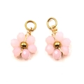 Pink beaded flower pendant with golden center bead and metal ring for DIY jewelry making - Pink