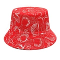 Detail of red bucket hat featuring white marine life patterns like shells and corals - M(56-58cm) / Red