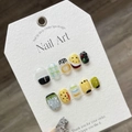 Handmade short press-on nails set with cute hand-painted graffiti designs and glossy finish - Extra Small (XS)
