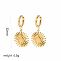 Retro 18k gold plated sunburst earrings with pink natural stone and size detail - Pink Stone Sunburst Style (TE6099)