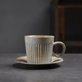 Vintage ceramic coffee cup and saucer set with grey glaze and brown vertical stripes - 263-a Striped Coffee Mug + Saucer (whitewashed) 170ml / Universal