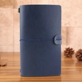 Vintage dark blue leather traveler notebook with elastic strap and metal buckle - Blue Traveler's Notebook