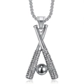 Collana hip hop in acciaio inox con pendente a mazze da baseball e strass lucenti - Pendente Color Acciaio Solo (Senza Catena)