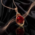 Rose gold necklace with oval ruby pendant and white zircon accents on black silk - Xl-58 [with Cross Chain]